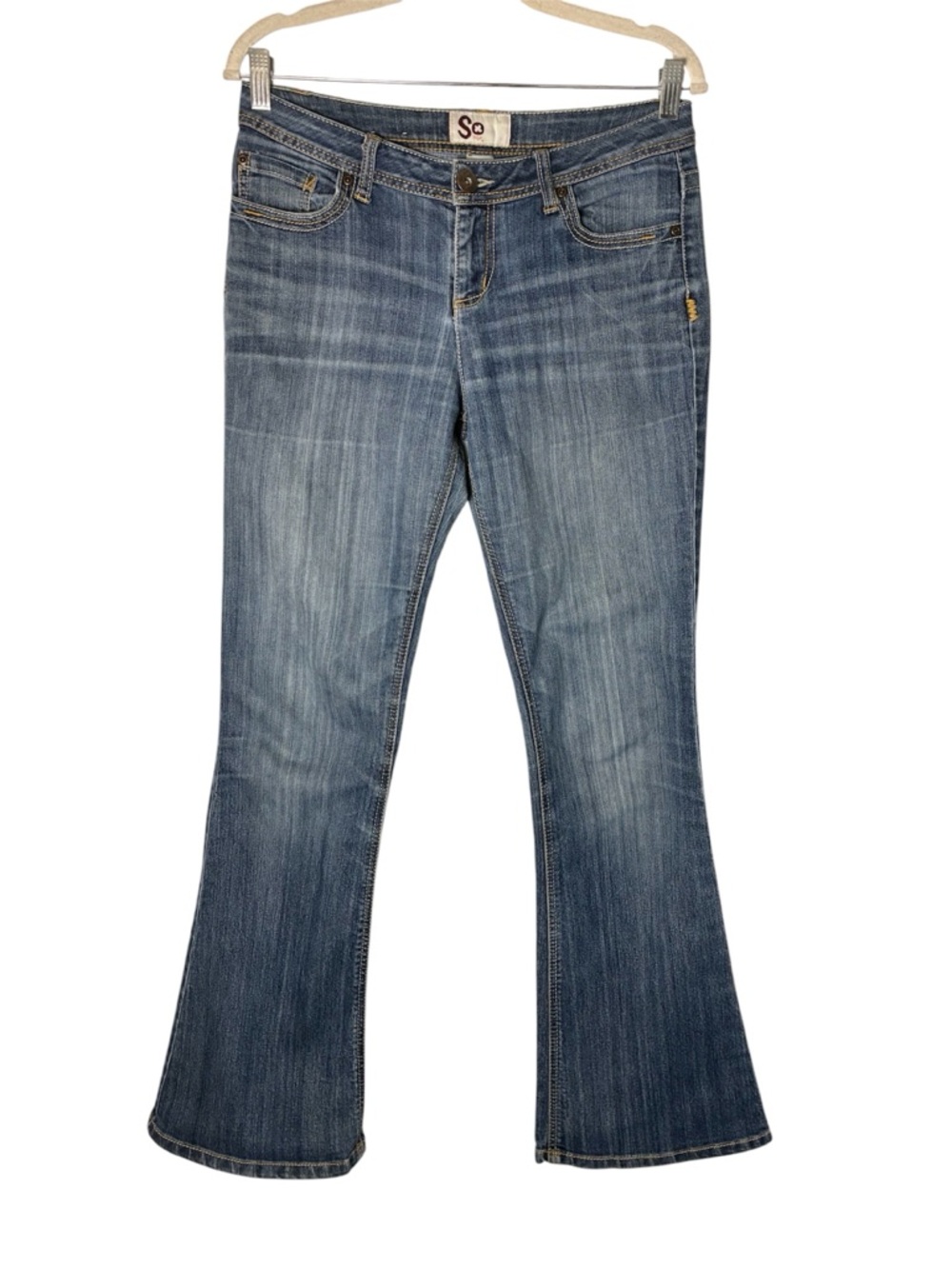 SO Blue Flared Women's Jeans Y2K Style Cowboy Country Whiskered Grunge Indie